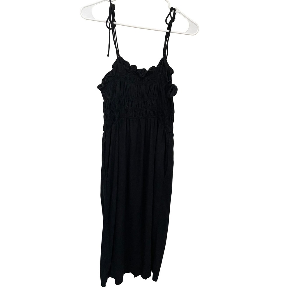 Universal Thread Black Linen Blend Button Front Smocked Midi Sundress Size M - Picture 2 of 8